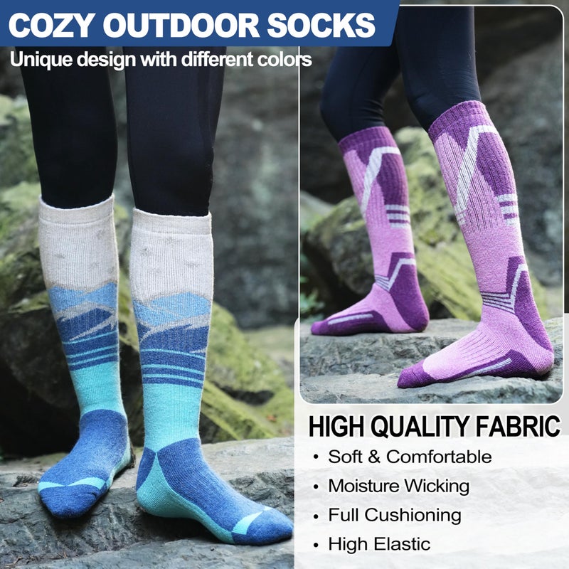 Sandsuced Merino Wool Ski Socks for Mens Womens Winter Thermal Warm Thick Knee High Snowboarding Skiing Socks for Cold Weather 3 Pairs Gifts Stocking Stuffers(Red/Blue/Purple,M) - Image 5
