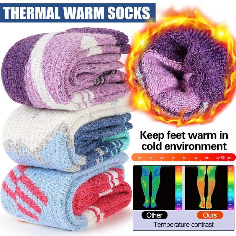 Sandsuced Merino Wool Ski Socks for Mens Womens Winter Thermal Warm Thick Knee High Snowboarding Skiing Socks for Cold Weather 3 Pairs Gifts Stocking Stuffers(Red/Blue/Purple,M) - Image 3