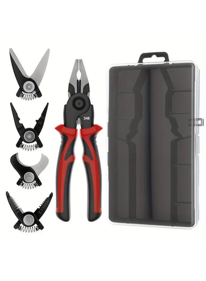 5 في 1 مجموعة كماشة متعددة الوظائف قابلة للتبديل باللونين الأسود والأحجام 8 بوصة أداة تقشير الأسلاك والقطع والعقص - Image 1