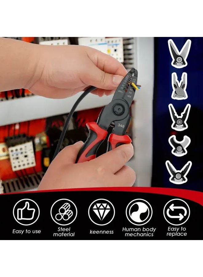 5 في 1 مجموعة كماشة متعددة الوظائف قابلة للتبديل باللونين الأسود والأحجام 8 بوصة أداة تقشير الأسلاك والقطع والعقص - Image 4