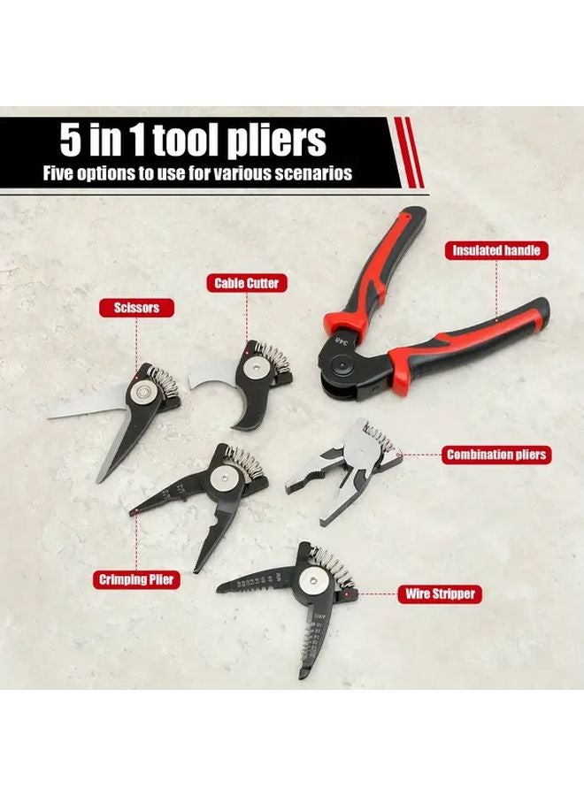 5 في 1 مجموعة كماشة متعددة الوظائف قابلة للتبديل باللونين الأسود والأحجام 8 بوصة أداة تقشير الأسلاك والقطع والعقص - Image 5