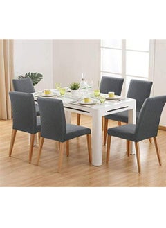 DUNISO Dining Room Chair Covers Set of 6, High Elastic Polyester Fabric Chair Cover Jacquard Dining Chair Cover, Protective Chair Washable And Removable (Grey)  - Image 1