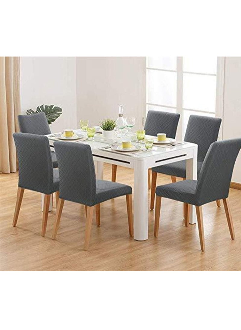 DUNISO Dining Room Chair Covers Set of 6, High Elastic Polyester Fabric Chair Cover Jacquard Dining Chair Cover, Protective Chair Washable And Removable (Grey)  - Image 1