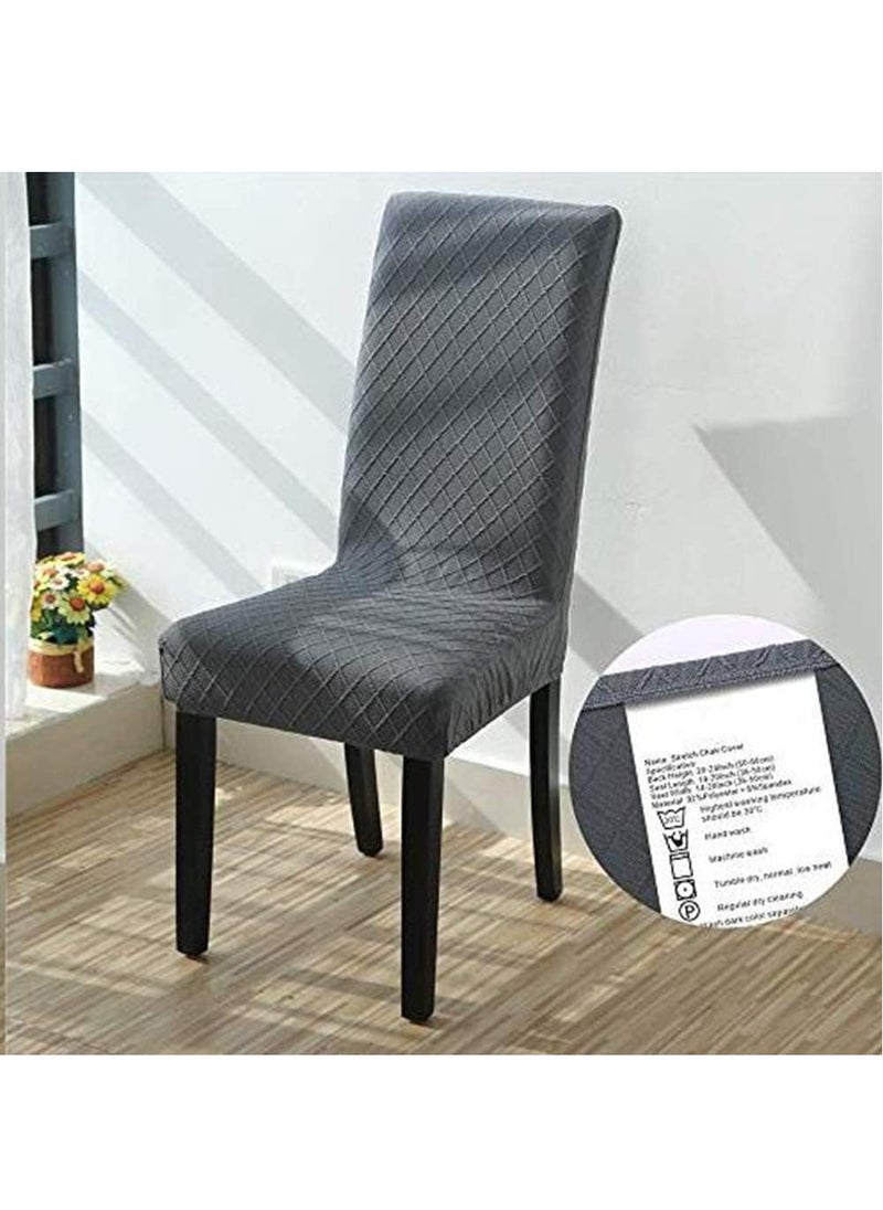DUNISO Dining Room Chair Covers Set of 6, High Elastic Polyester Fabric Chair Cover Jacquard Dining Chair Cover, Protective Chair Washable And Removable (Grey)  - Image 2