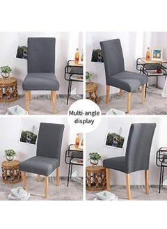 DUNISO Dining Room Chair Covers Set of 6, High Elastic Polyester Fabric Chair Cover Jacquard Dining Chair Cover, Protective Chair Washable And Removable (Grey)  - Image 5