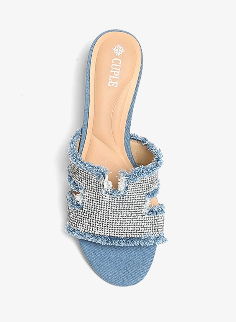 Cuple Crystal Denim Block Heel Mule - Image 3