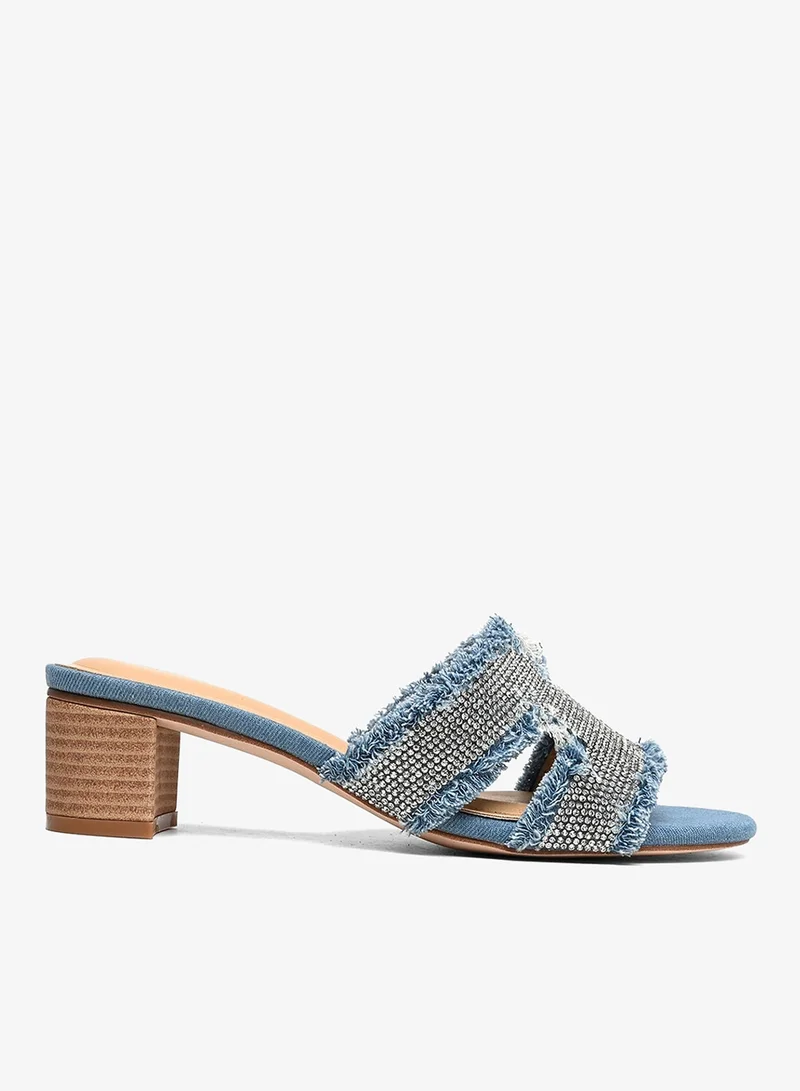 Cuple Crystal Denim Block Heel Mule