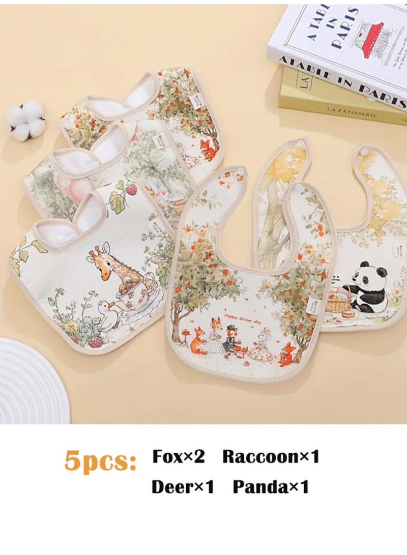 Bebiland 5 Pieces Muslin Baby Bibs, Baby Bandana Drool Bibs, Adjustable Multi-Use Scarf Bibs 4-Layer 100% Organic Cotton With Super Absorbent& Soft Drooling Bibs Breathable for Boys Girls - Image 3