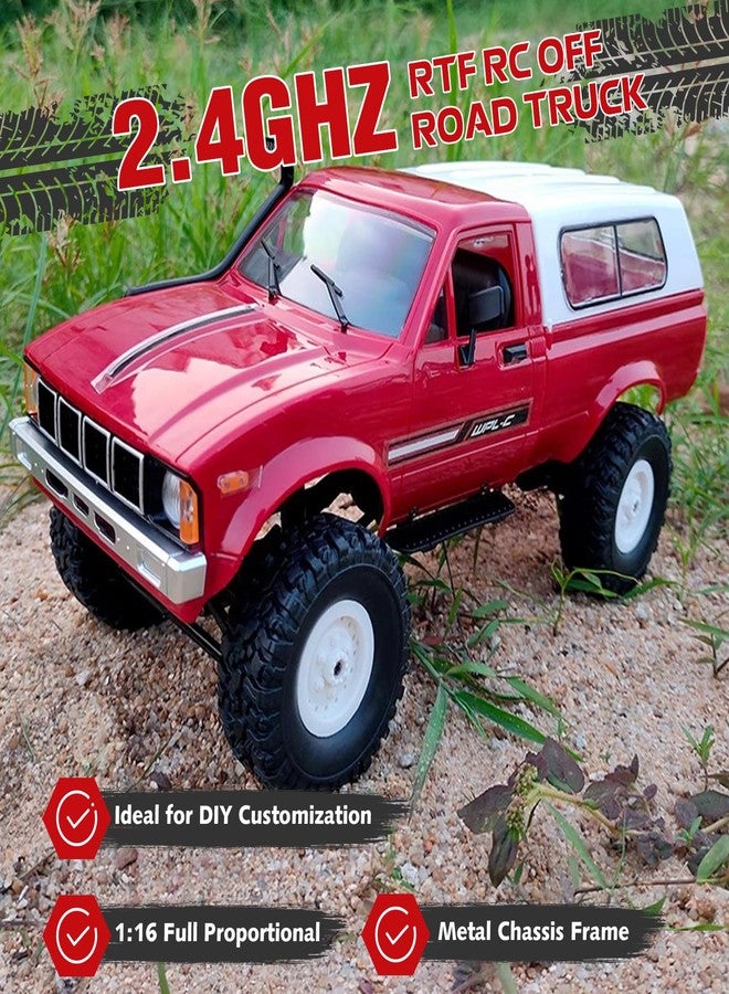 ARRIS سيارة التحكم عن بعد روك كراولر WPL C24 4WD 1/16 شاحنات بيك أب 4x4 شاحنات نصف نقل RC لجميع التضاريس، شاحنة RC جاهزة للتشغيل بتردد 2.4GHz مع أضواء LED للبالغين - Image 2