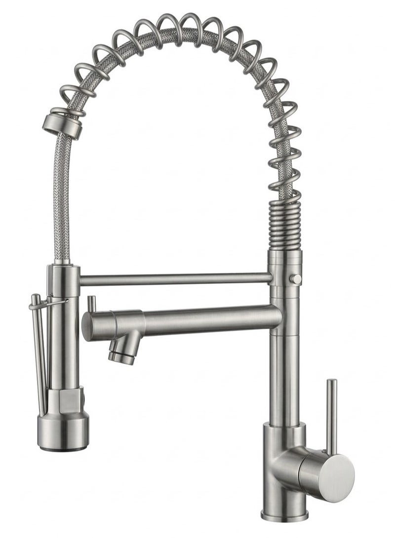 KANA Kitchen Faucet with Pull-Down Countertop 360 Degree Swivel Sprayer Nozzle Brushed Nickel Stainless Steel Single Handle Sink, Kitchen Faucet with Pull Down Sprayer, Single Handle Pull Out Spring Sink Faucets, Spring Faucet Hot and Cold Dual Control, Faucet for Kitchen Bathroom Balcony, Farmhouse Camper Laundry Utility Kitchen Faucet with Pull Down Sprayer, Single Handle Pull Out Spring Sink Faucets, Spring Faucet Hot and Cold Dual Control, Faucet for Kitchen Bathroom Balcony, Farmhouse Laundry Utility - Image 1