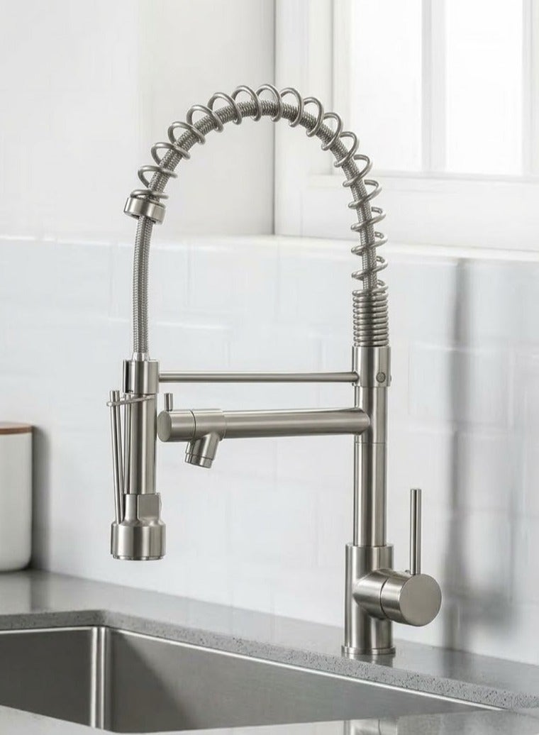 KANA Kitchen Faucet with Pull-Down Countertop 360 Degree Swivel Sprayer Nozzle Brushed Nickel Stainless Steel Single Handle Sink, Kitchen Faucet with Pull Down Sprayer, Single Handle Pull Out Spring Sink Faucets, Spring Faucet Hot and Cold Dual Control, Faucet for Kitchen Bathroom Balcony, Farmhouse Camper Laundry Utility Kitchen Faucet with Pull Down Sprayer, Single Handle Pull Out Spring Sink Faucets, Spring Faucet Hot and Cold Dual Control, Faucet for Kitchen Bathroom Balcony, Farmhouse Laundry Utility - Image 2