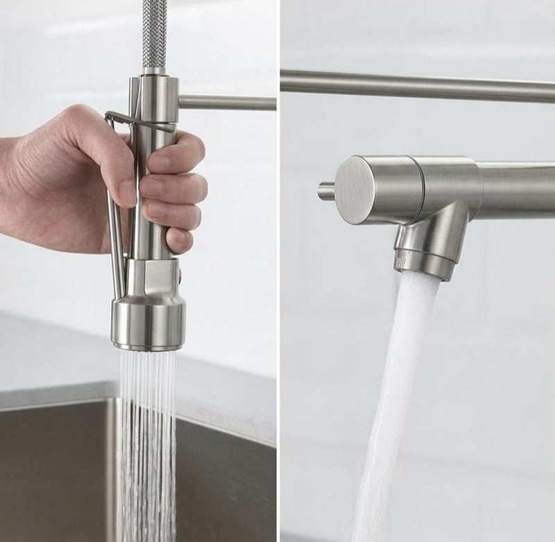 KANA Kitchen Faucet with Pull-Down Countertop 360 Degree Swivel Sprayer Nozzle Brushed Nickel Stainless Steel Single Handle Sink, Kitchen Faucet with Pull Down Sprayer, Single Handle Pull Out Spring Sink Faucets, Spring Faucet Hot and Cold Dual Control, Faucet for Kitchen Bathroom Balcony, Farmhouse Camper Laundry Utility Kitchen Faucet with Pull Down Sprayer, Single Handle Pull Out Spring Sink Faucets, Spring Faucet Hot and Cold Dual Control, Faucet for Kitchen Bathroom Balcony, Farmhouse Laundry Utility - Image 3