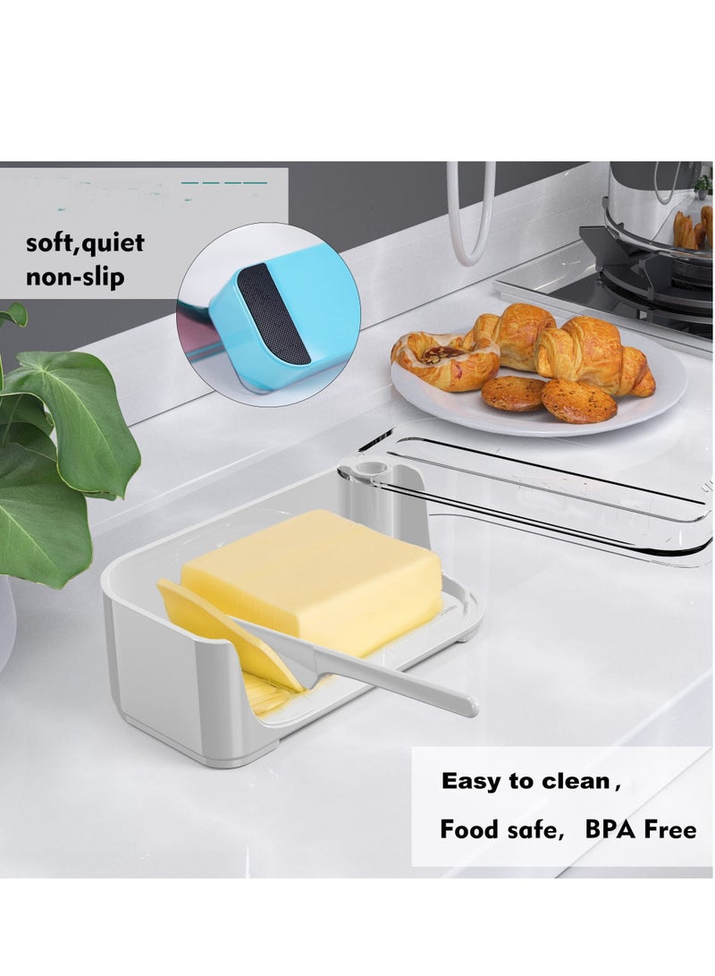 Butter Dish with Lid and Knife,Airtight Butter Container Covered Butter Dish for Countertop or Fridge,ABS Plastic Butter Dishes  Dishwasher Safe, Plastic Butter Holder Tray (White)