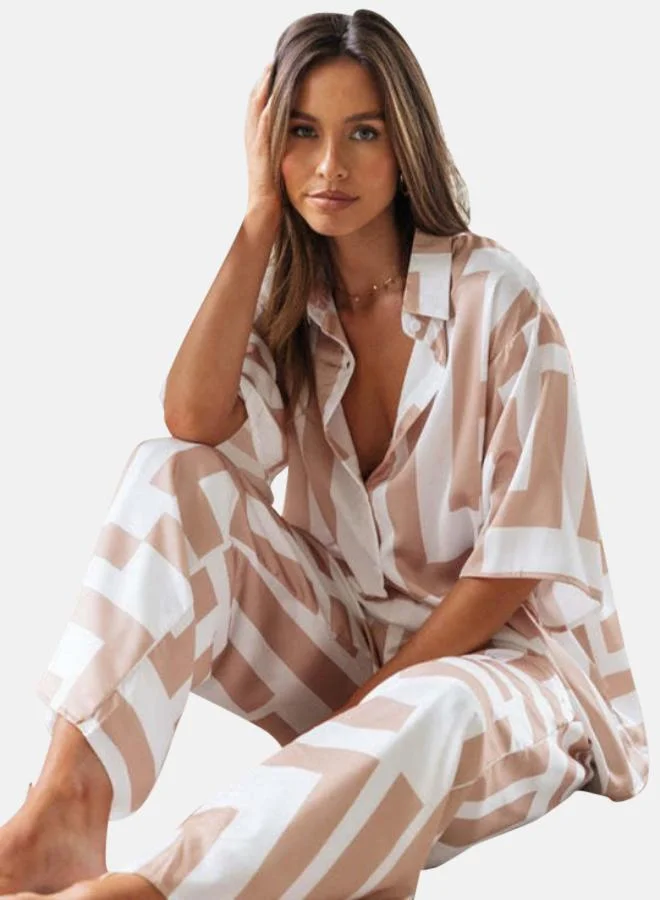 يونيكي Rust Printed Shirt With Palazzos