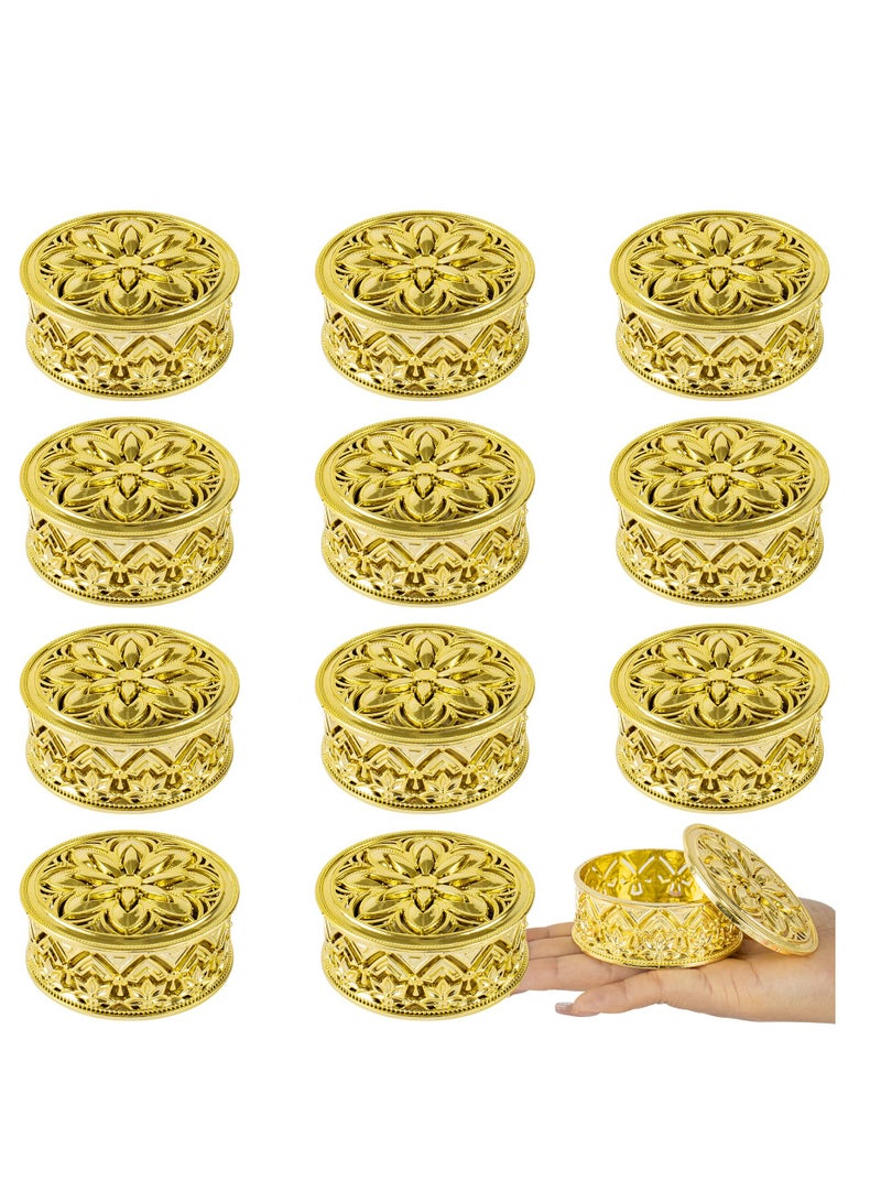 KASTWAVE 12 Pcs Round Candy Boxes Plastic Wedding Favor Boxes Candy Hollow Jars Candy Storage Boxes Gift Boxes for Wedding Baby Shower Birthday Party,Round Gold - Image 1