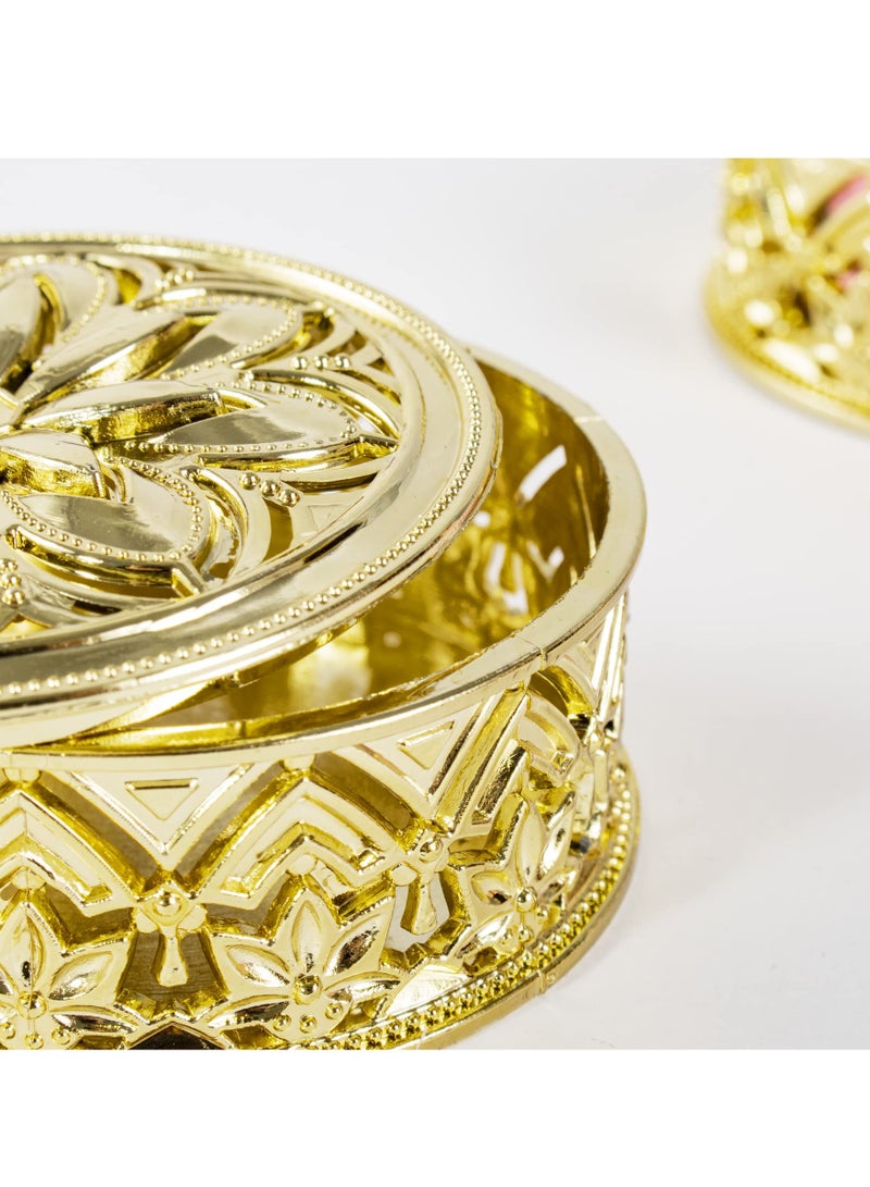 KASTWAVE 12 Pcs Round Candy Boxes Plastic Wedding Favor Boxes Candy Hollow Jars Candy Storage Boxes Gift Boxes for Wedding Baby Shower Birthday Party,Round Gold - Image 4