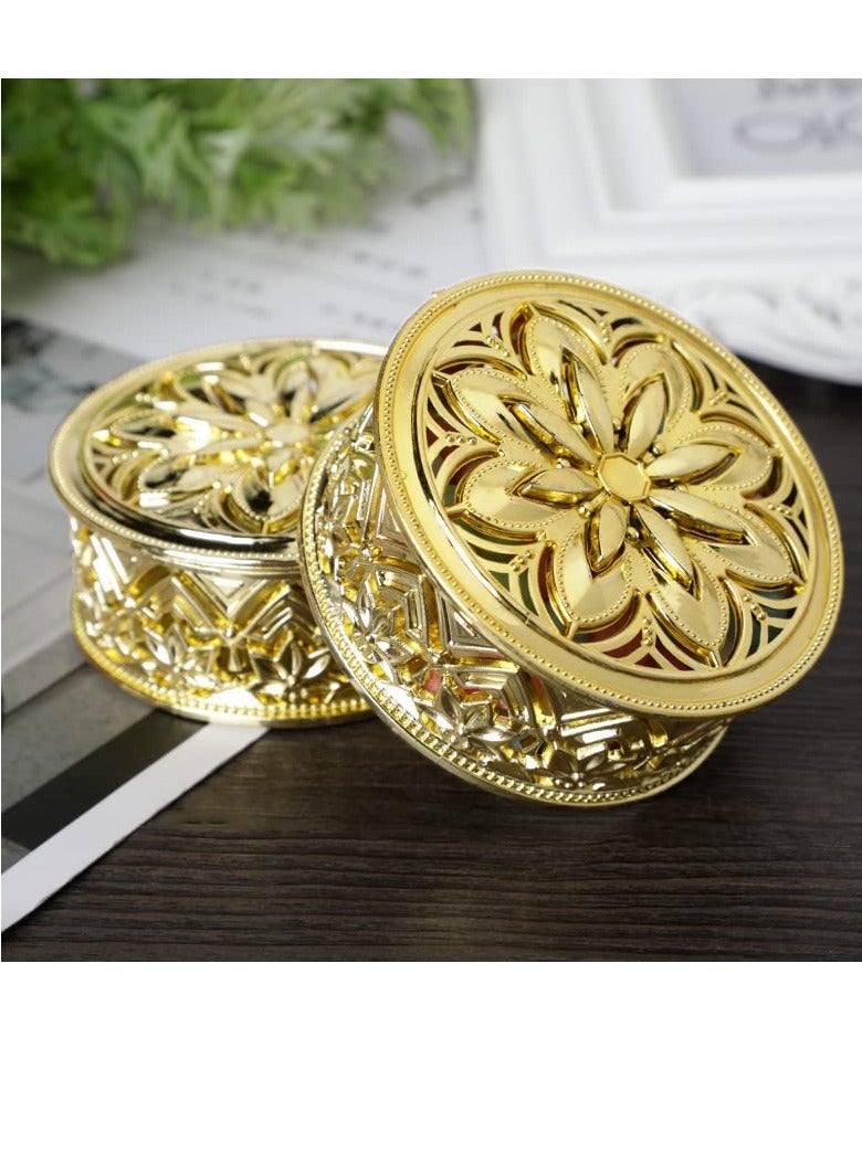 KASTWAVE 12 Pcs Round Candy Boxes Plastic Wedding Favor Boxes Candy Hollow Jars Candy Storage Boxes Gift Boxes for Wedding Baby Shower Birthday Party,Round Gold - Image 2