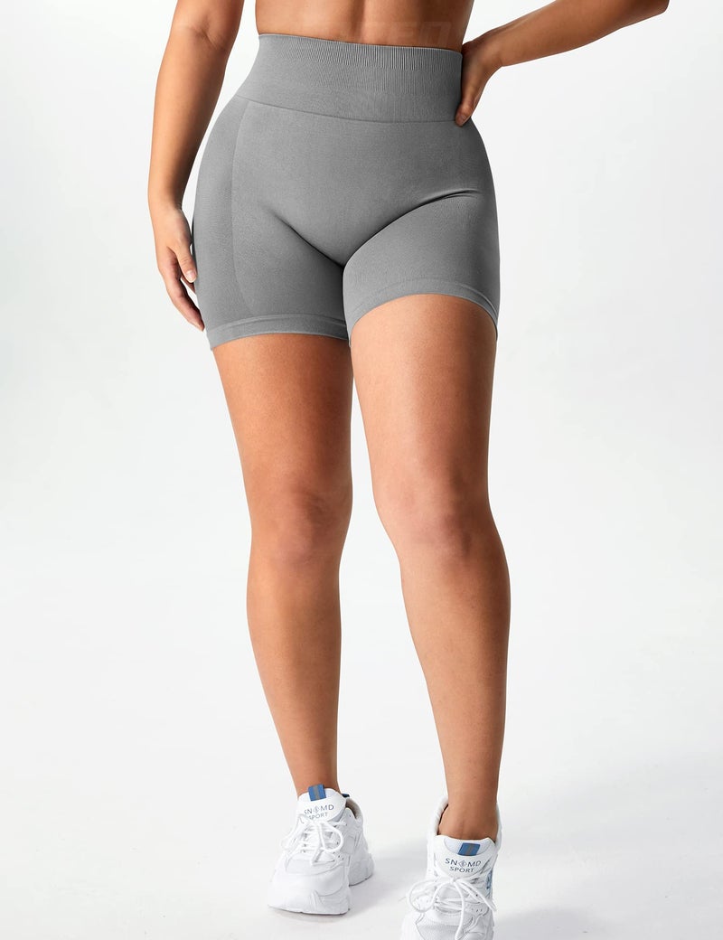 YEOREO Women Intensify Athletic Shorts Seamless Scrunch Workout Shorts High Waisted Active Gym Yoga Shorts Grey S - Image 4