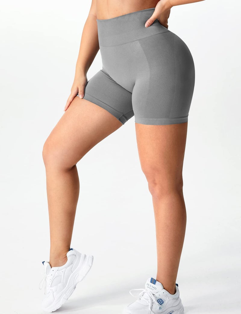 YEOREO Women Intensify Athletic Shorts Seamless Scrunch Workout Shorts High Waisted Active Gym Yoga Shorts Grey S - Image 5
