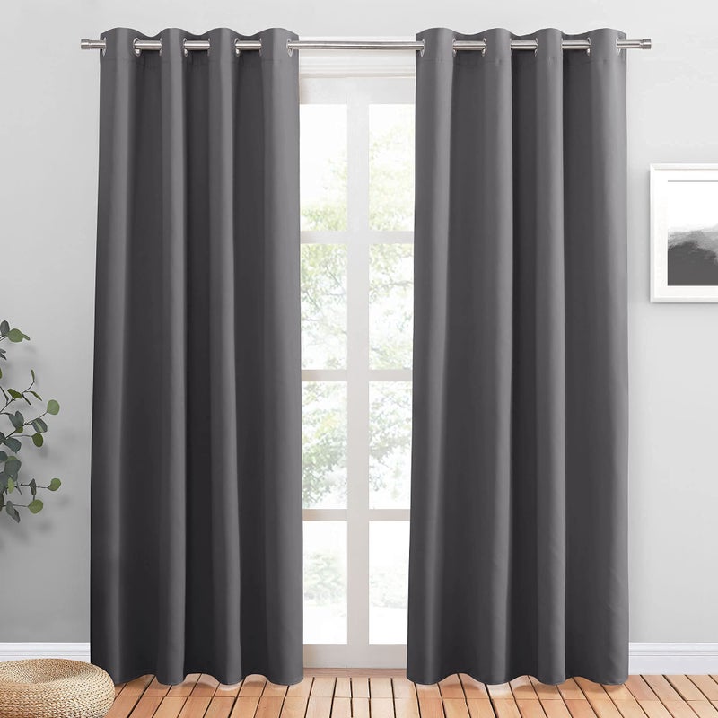 PONY DANCE Blackout Curtains for Bedroom 80 inch Long 2 Panels Set Thermal Insulated Drapes Noise Reducing Solid Grommet Top Window Curtains for Home Decoration and Doorway W55 x L80 inch Grey