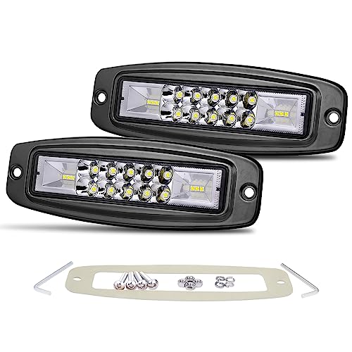 OFFROADTOWN Flush Mount LED Pods 2pcs 7 96W Light Bar Flush LED Pods Spot Flood Combo Reverse Driving Lights Waterproof Bumper Light for Truck Pickup UTV 4x4 SUV Boat