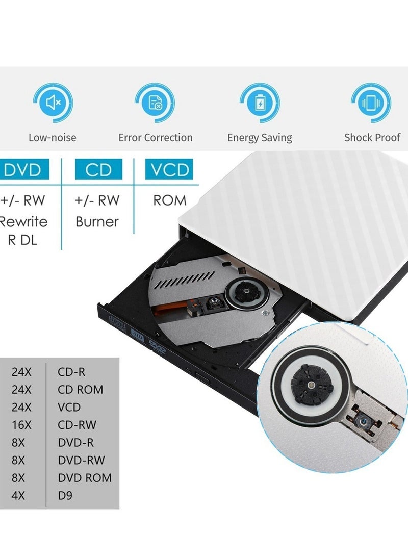 غاز محرك أقراص مضغوطة خارجي USB 3.0 محرك أقراص CD DVD +/- RW ناسخ أقراص DVD / CD ROM كاتب الموقد متوافق مع Windows و Mac Pro MacBook  - Image 5