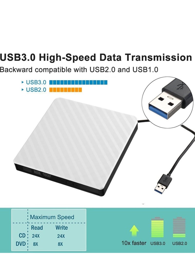 محرك أقراص مضغوطة خارجي USB 3.0 محرك أقراص CD DVD +/- RW ناسخ أقراص DVD / CD ROM كاتب الموقد متوافق مع Windows و Mac Pro MacBook