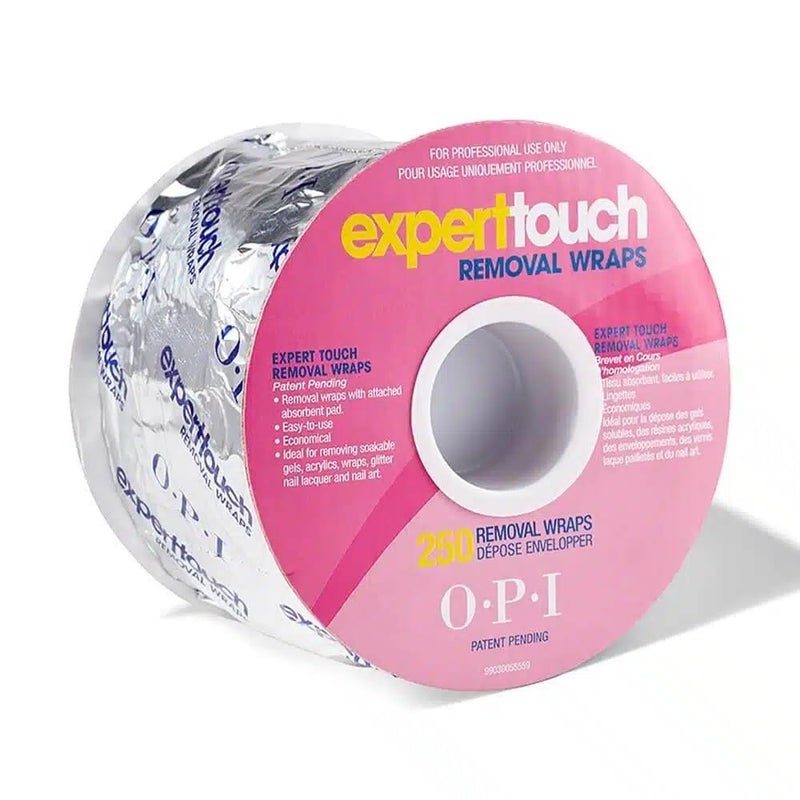 OPI Expert Touch Removal Foil Wraps with Attached Absorbent Pad, Removal Tool for Soakable Gels, Nail Lacquer Polishes, & Acrylics, 250 Pieces Total - Image 1