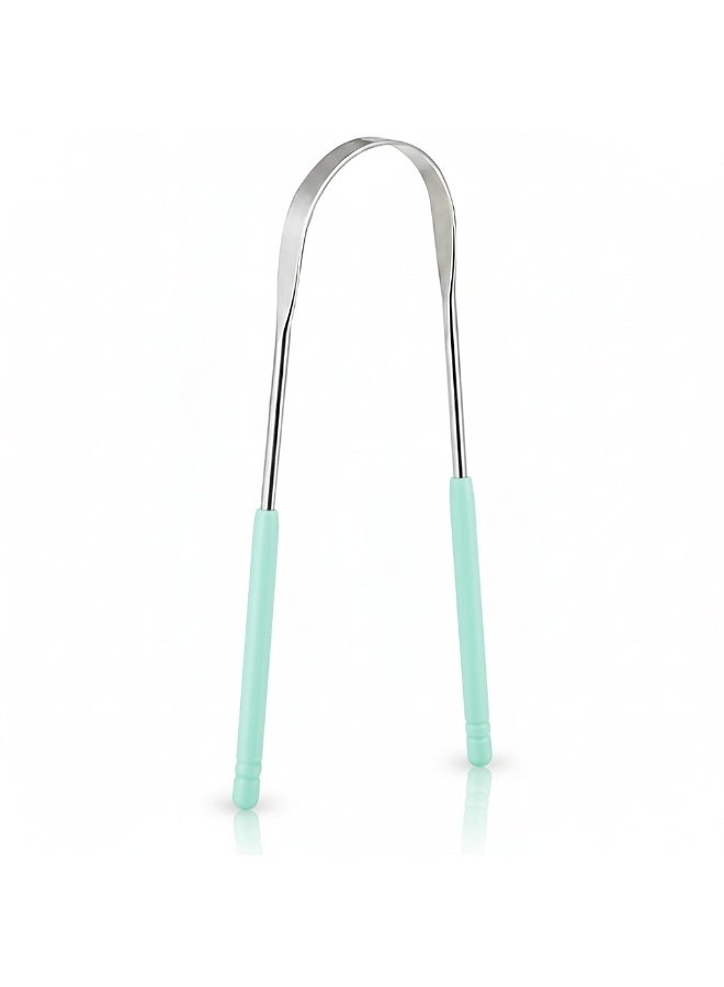 Stainless Steel Tongue Scraper & Cleaner – Fresh Breath Tool with Soft Handles (Mint Green) - Image 1