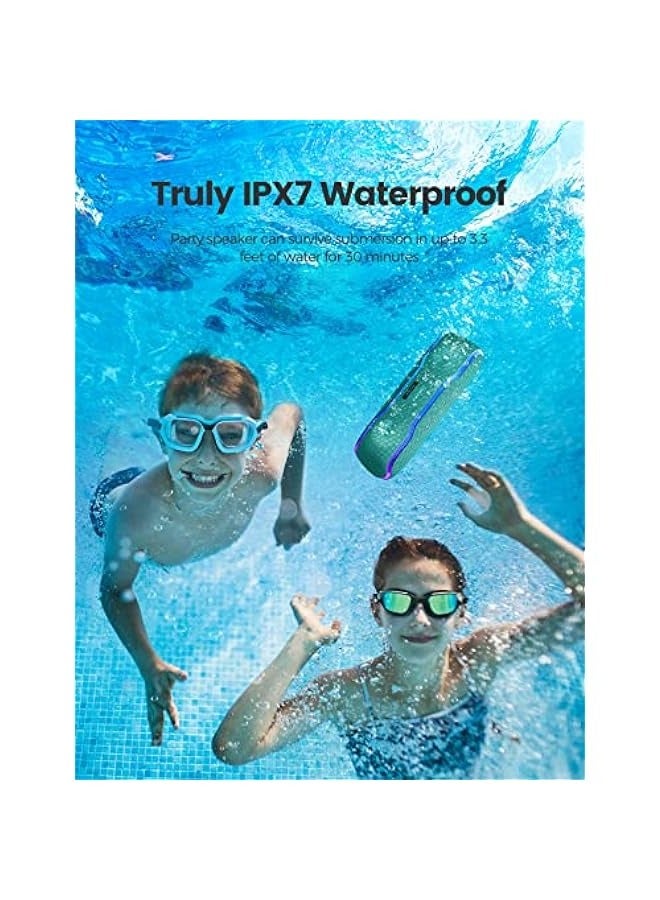 ANKOVO Portable Bluetooth Speaker, IPX7 Waterproof Wireless Speaker with Colorful Flashing Lights, 25W Super Bass 24H Playtime, 100ft Range, TWS Pairing for Outdoor, Home, Party, Beach, Travel - Image 3