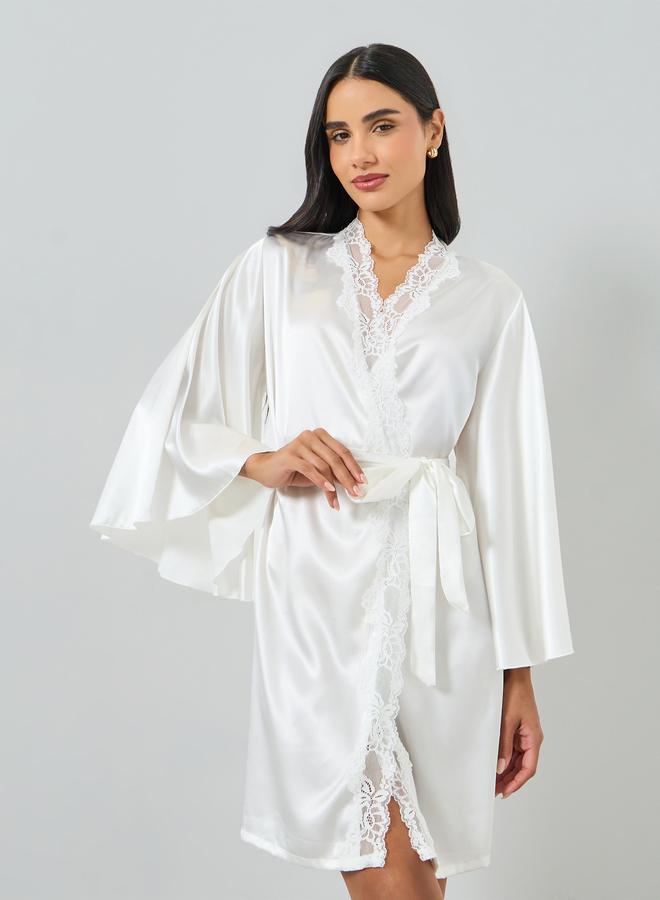 Take Two White Lace Trim Satin Robe - Image 1