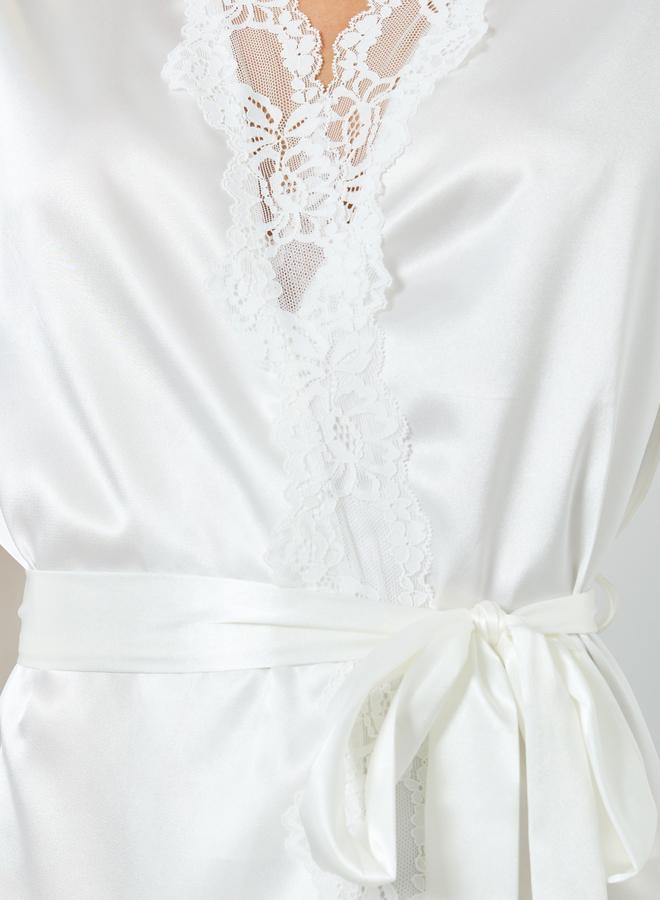 Take Two White Lace Trim Satin Robe - Image 3