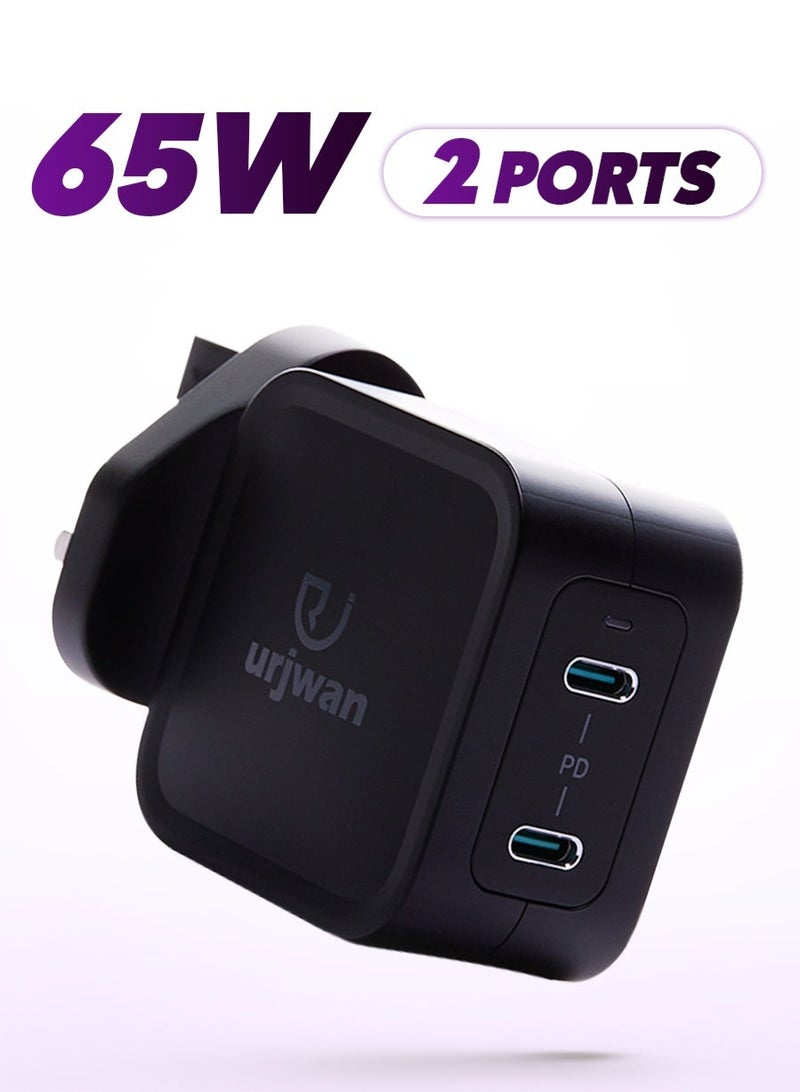 Urjwan SuperFast Wall Charger - 65W Power, Dual USB-C Ports, Fast and Safe Charging with Built-In Protection Against Overheating and Overvoltage, with GAN Technology - Image 1