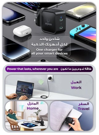 شاحن جداري سريع جدا - بقوة 65 واط - منفذين USB-C، شحن سريع وآمن مع حماية مدمجة من ارتفاع الحرارة وزيادة الجهد، مزود بتقنية الـGAN - view 5