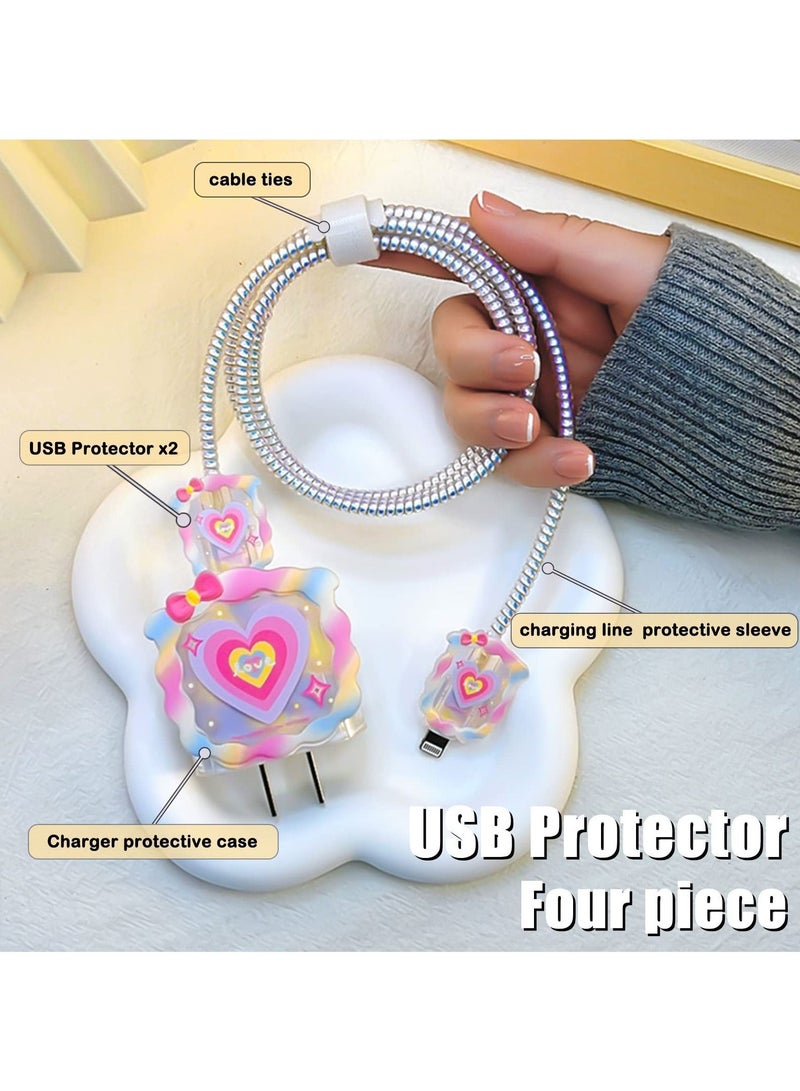 Cable Protector for iPhone Charger, Lovely Compatible with 18W/20W Charger Anti-Bending USB Cover Spiral Ropeand End (Love Heart)  - Image 2