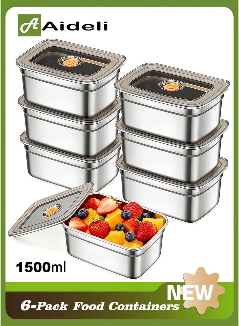 Aideli 6 Pcs 1500ml Stainless Steel Food Storage Containers with Airtight Lids, Leak-Proof Food Containers and Lunch Boxes for Kitchen, Fridge, and Meal Prep - Image 1