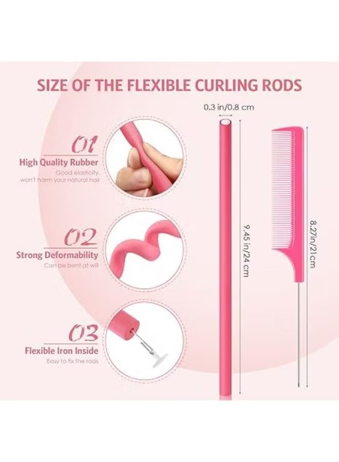 LUMYA 30Pcs No Heat Hair Rods Rollers, Soft Flexible Foam Hair Curlers with 1 Mouse Tail Comb, Styling Tools for Daily Use, Travel, Sleeping (Pink) - Image 2