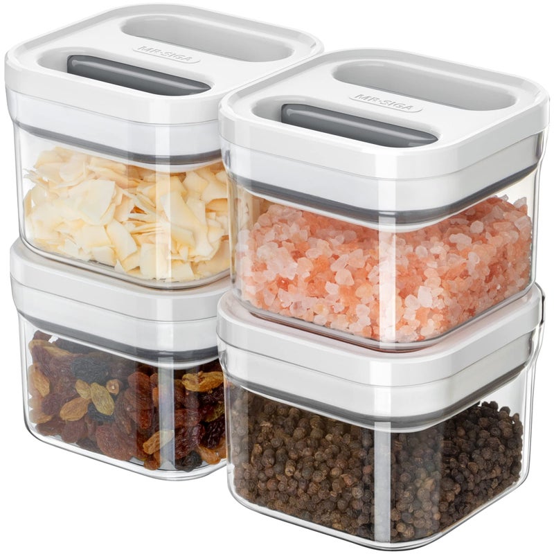 Mr Siga MR.SIGA 4 Pack Airtight Food Storage Container Set  BPA Free Kitchen Pantry Organization Canisters  One-handed Airtight Cereal Snack Candy Storage Containers  360ml / 12.2oz  Small  White - Image 1