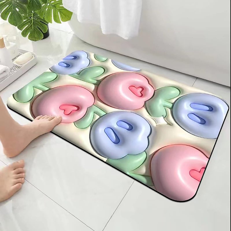 comfrt 3D Vision Front Doormats Entryway Doormat, Bathroom Rug Mat, Soft and Absorbent Soft Diatom Mud Bath Rugs, Expansion Small Flower 3D Vision Bathroom Toilet Non-Slip Floor Mat (A) - Image 5