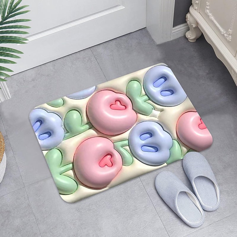 comfrt 3D Vision Front Doormats Entryway Doormat, Bathroom Rug Mat, Soft and Absorbent Soft Diatom Mud Bath Rugs, Expansion Small Flower 3D Vision Bathroom Toilet Non-Slip Floor Mat (A) - Image 1