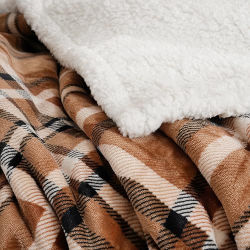 PU MEI Sherpa Fleece Throw Blanket 80" x 90" Reversible Plush Fluffy Large Big Blanket Lattice Flannel Blankets for All Season Use, Mocha Brown - Image 5