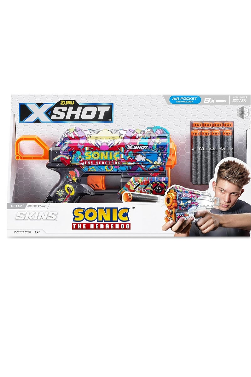 x_shot سكينز سونيك ذا هيدجهوج بلاستر - مسدس سهام رغوي بتقنية الجيب الهوائي، مدى 27 مترًا، تصميم سونيك قابل للتخصيص، سهل التعبئة، للأطفال وهواة الجمع - Image 1