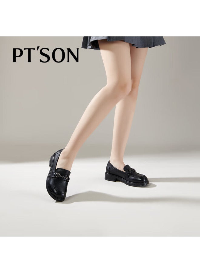 PT'SON Baitiansen Leather Thick-soled Loafers For Women, Spring Horse-bit Buckle British Style Slip-on Shoes, Small Leather Shoes, Black, Size 35 - Image 4