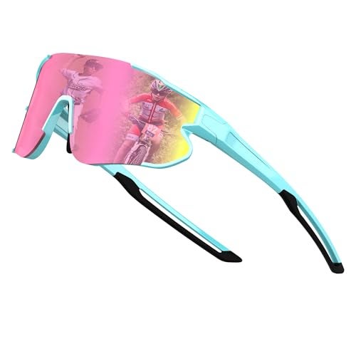 ATTCL Kids Teens Baseball Sunglasses Sports Lightweight UV400 Boys Girls Cycling Glasses Bike goggles XQ548 Blue Pink - Image 1