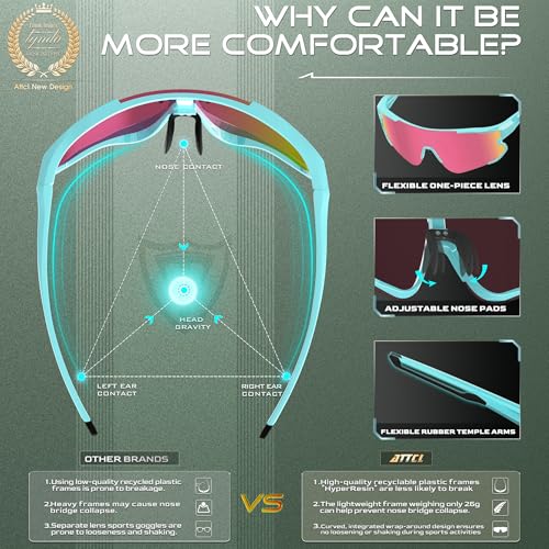 ATTCL Kids Teens Baseball Sunglasses Sports Lightweight UV400 Boys Girls Cycling Glasses Bike goggles XQ548 Blue Pink - Image 3