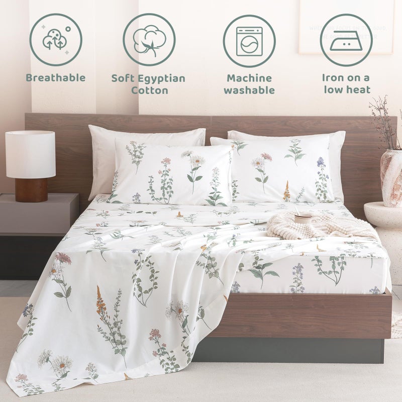 QSH Floral King Size Sheet Sets - 100% Egyptian Cotton Floral Bedding Sheets Flower Pattern Printed Bedding King Size Bed Sheets 17.5" Extra Deep Pocket 4pcs - Image 3
