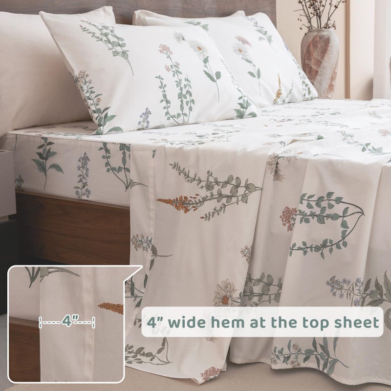 QSH Floral King Size Sheet Sets - 100% Egyptian Cotton Floral Bedding Sheets Flower Pattern Printed Bedding King Size Bed Sheets 17.5" Extra Deep Pocket 4pcs - Image 5