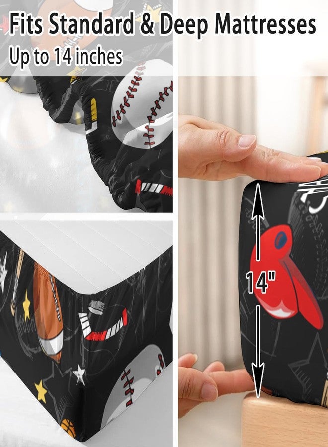Pamnest Queen Size Bed Sheet Sets, Basketball Football Baseball Soft Microfiber 4 Pcs Bedding Sets for Kids and Adults Bedroom Bed Decor, Hockey Soccer Sport Flat, Fitted Sheet and 2 Pillowcases - Image 5