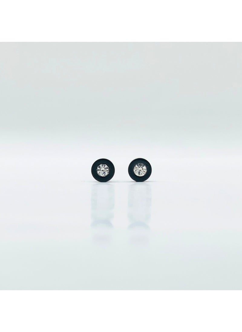 Earss Black Border Cubic Zirconia | Stainless Steel | 18K Gold Plated  - Image 1