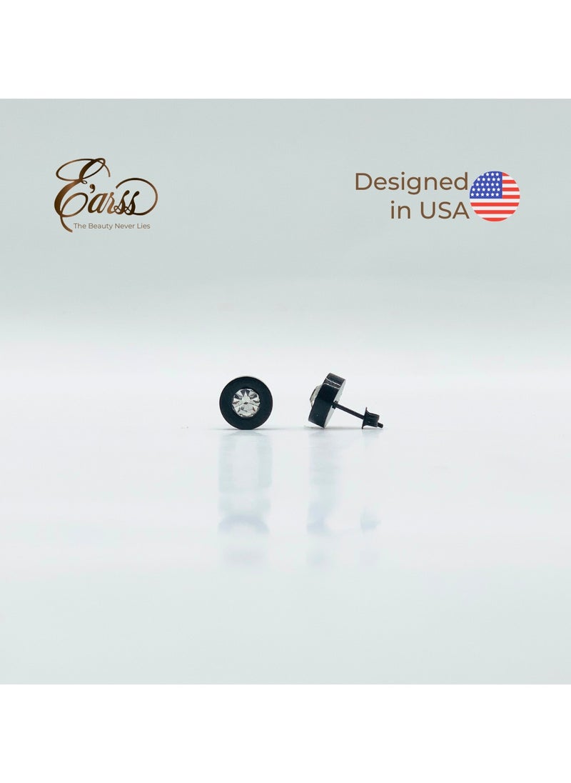 Earss Black Border Cubic Zirconia | Stainless Steel | 18K Gold Plated  - Image 2